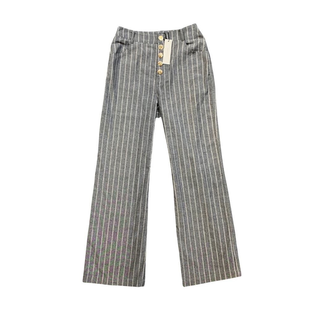 Commense Pants Womens S Small Gray White Wide Leg High Waist Pinstripe Trousers